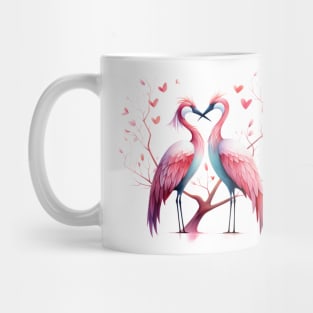 Valentine Kissing Crane Bird Couple Mug